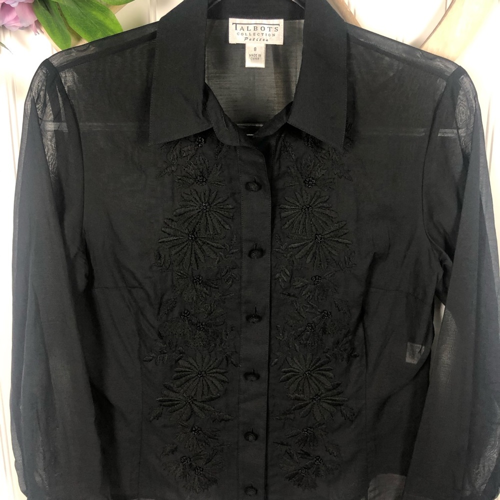 Talbots Embroidered Button Down Blouse - image 3